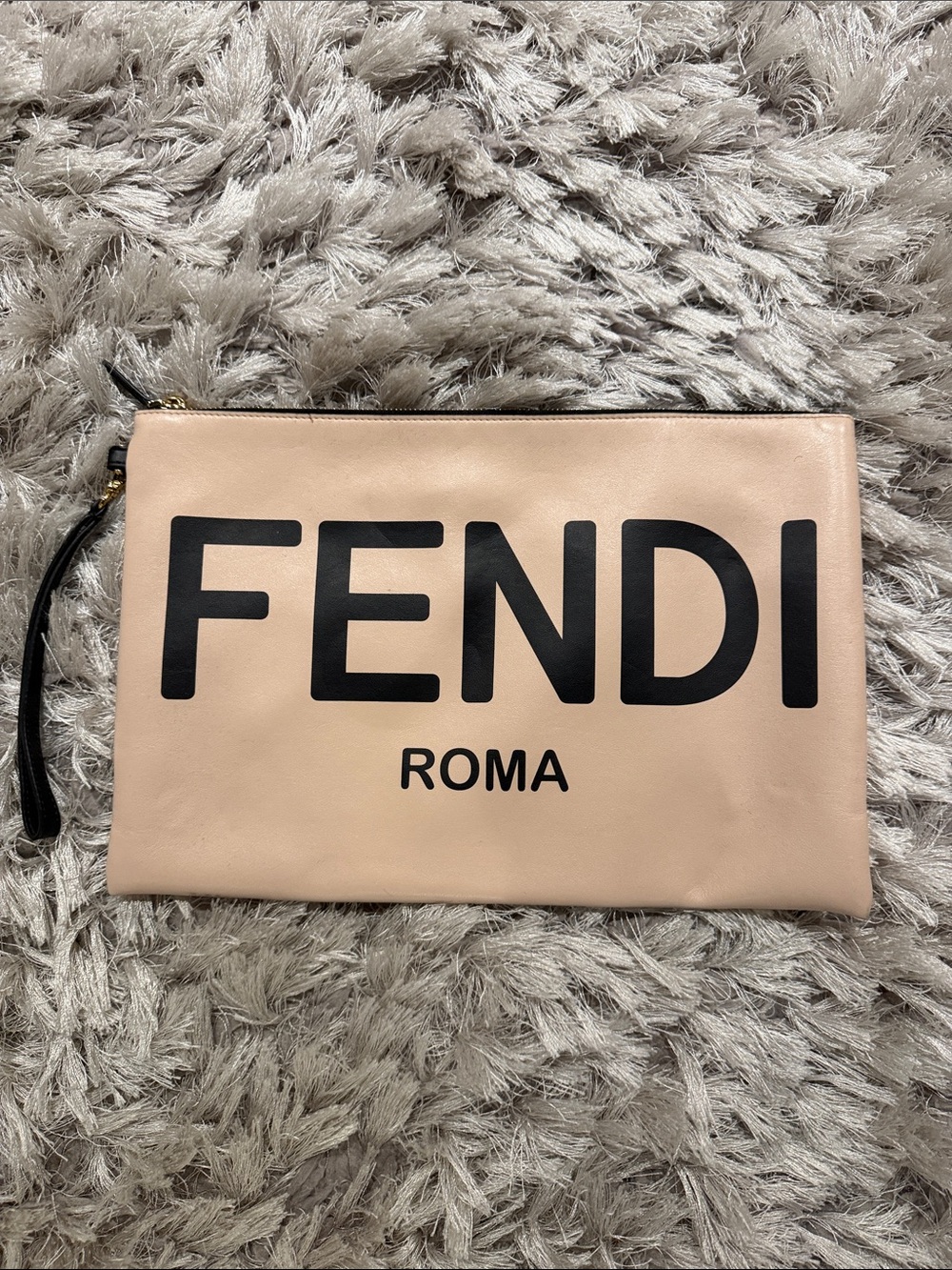 Fendi Nude Pink Leather Logo Wristlet Clutch
